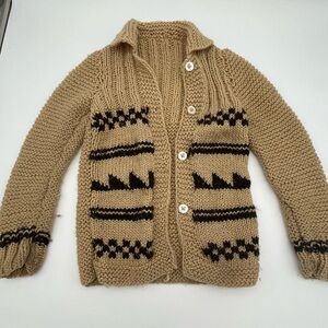 VTG Knit Cardigan button up Sweater girls kids Medium AZTEC hand knit crochet
